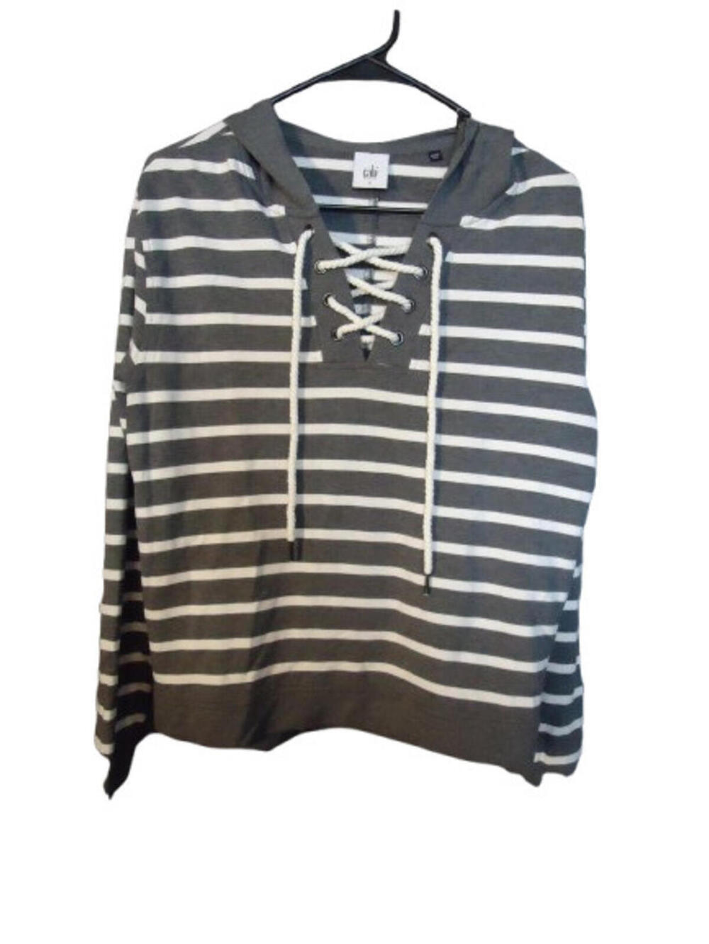 CABI Windward Hoodie Size Small Striped Gray And White Sweatshirt Pullover 5324